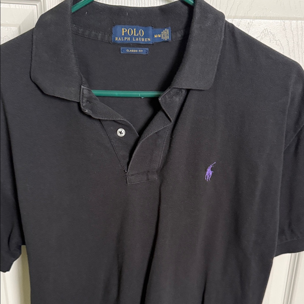 Ralph Lauren Men's Polo Shirt in Black with Purple Logo